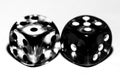 Six-sided dice, made of transparent plastic