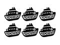 Six Simple Black and White Ship Icons Royalty Free Stock Photo