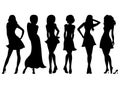 Six slim attractive women silhouettes