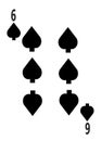 The six of spades card in a regular 52 card poker playing deck