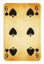 Six of Spades Vintage playing card - isolated on white Royalty Free Stock Photo