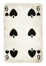 Six of Spades Vintage playing card - isolated on white Royalty Free Stock Photo