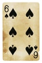 Six of Spades Vintage playing card - isolated on white Royalty Free Stock Photo