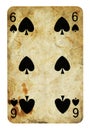 Six of Spades Vintage playing card - isolated on white Royalty Free Stock Photo