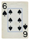 Six of Spades Vintage playing card - isolated on white