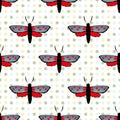 Six spot burnet butterfly seamless vector pattern background. Day flying moth illustration.Scottish coastal insect