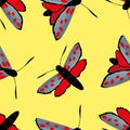 Six spot burnet butterfly seamless vector pattern background. Day flying moth illustration.Scottish coastal insect