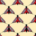 Six spot burnet butterfly seamless vector pattern background. Day flying moth illustration.Scottish coastal insect