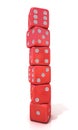 Six standing, red game dices