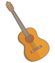 Six-string wooden brown acoustic guitar