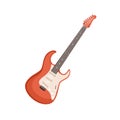 Six-stringed electric guitar. Rock music instrument. Cool electroguitar with fretboard and frets. Colored flat vector Royalty Free Stock Photo