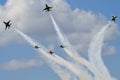 Six Thunderbird Jets in Formation Maneuvers Royalty Free Stock Photo