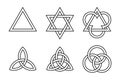 Six Trinity symbols, symbols formed by triangles, triquetras, and circles