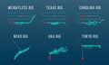 Six types of finesse rigs for bass Royalty Free Stock Photo