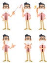 Six types of gestures and facial expressions of a masked man wearing glasses and a short-sleeved shirt and tie