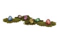 Six unusual vintage Easter eggs perched on a mossy ground. Royalty Free Stock Photo