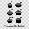 6 Vector illustrations, ramen noodles, silhouettes, PNG transparent background Royalty Free Stock Photo