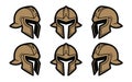 Six Views of a Golden Warrior Helmet on White armor AI-Generated Royalty Free Stock Photo