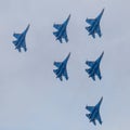 Six war jet planes in sky Royalty Free Stock Photo