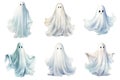 Six White Ghosts with Different Poses and Expressions Royalty Free Stock Photo