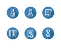 Six white outline icons on rounded blue background