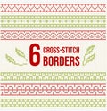 Six wide borders for cross-stitch embroidery Royalty Free Stock Photo