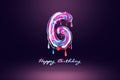 Six year anniversary background, number from pink candy on dark background. Concept for happy birthday background, brochure Royalty Free Stock Photo