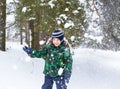 The six-year-old boy costs under a snow shower Royalty Free Stock Photo