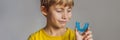 Six-year old boy shows myofunctional trainer. Helps equalize the growing teeth and correct bite, develop mouth breathing Royalty Free Stock Photo