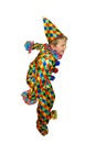 Six year old cute dancing boy in the clown suit. Without wig and makeup. Isolated, on white background Royalty Free Stock Photo