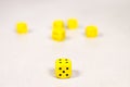 Six Yellow Dice on Clean Gray White Background