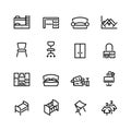 Sixteen furniture icons isolated on white