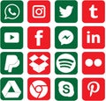 Green and Red colored Social Media Icons For Christmas