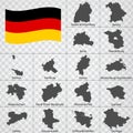 Sixteen Maps German lands - alphabetical order with name. Every single map of state are listed and isolated with wordings and titl