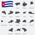 Sixteen Maps Provinces of Cuba - alphabetical order with name. Every single map of Region are listed