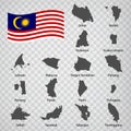 Sixteen Maps of states Malaysia - alphabetical order with name. Every single map of state are listed and isolated with wordings an