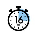 sixteen seconds stopwatch icon, timer symbol, 16 sec waiting time vector illustration