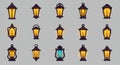Sixteen stylized lantern icons arranged in a grid pattern against a gray background. Royalty Free Stock Photo