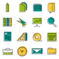 Sixteen thin line colored office icons