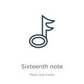 Sixteenth note icon. Thin linear sixteenth note outline icon isolated on white background from music and media collection. Line