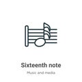 Sixteenth note outline vector icon. Thin line black sixteenth note icon, flat vector simple element illustration from editable