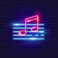 Sixteenth notes neon icon. Music glowing sign. Music concept. Vector illustration for Sound recording studio design, advertising, Royalty Free Stock Photo