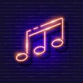 Sixteenth notes neon icon. Music glowing sign. Music concept. Vector illustration for Sound recording studio design, advertising, Royalty Free Stock Photo