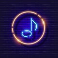 Sixteenth notes neon icon. Music glowing sign. Music concept. Vector illustration for Sound recording studio design, advertising, Royalty Free Stock Photo