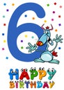 Sixth birthday cartoon card design Royalty Free Stock Photo