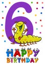 Sixth birthday cartoon card Royalty Free Stock Photo