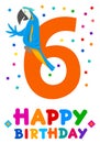 Sixth birthday cartoon greeting card design