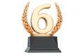 Sixth place trophy cup, 3D rendering Royalty Free Stock Photo