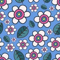Sixties Daisy Flower Freehand Doodle Pattern Royalty Free Stock Photo