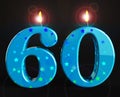 Sixtieth birthday celebration candles shows a happy event - 3d illustration